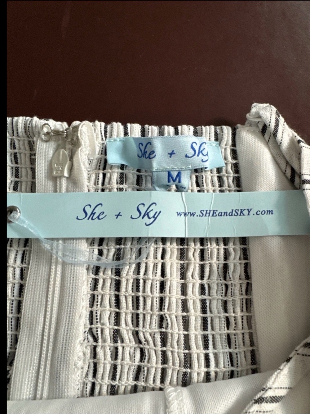 She + Sky White and Navy Striped Tie-Front Jumpsuit - Picture 7 of 8